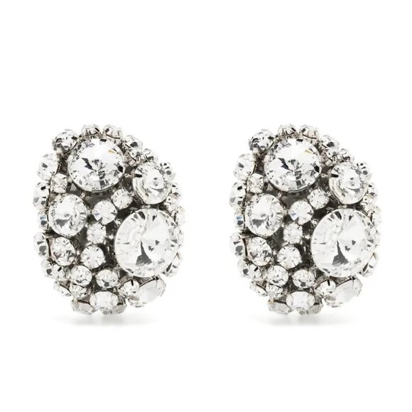 Oversized Clear Glass Rhinestone SilverTone Earrings Clip Chandelier Statement - Picture 1 of 2